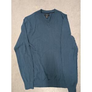 Alfani Men M Blue V-Neck Long Sleeve Merino Wool Blend Pullover Knit Sweater